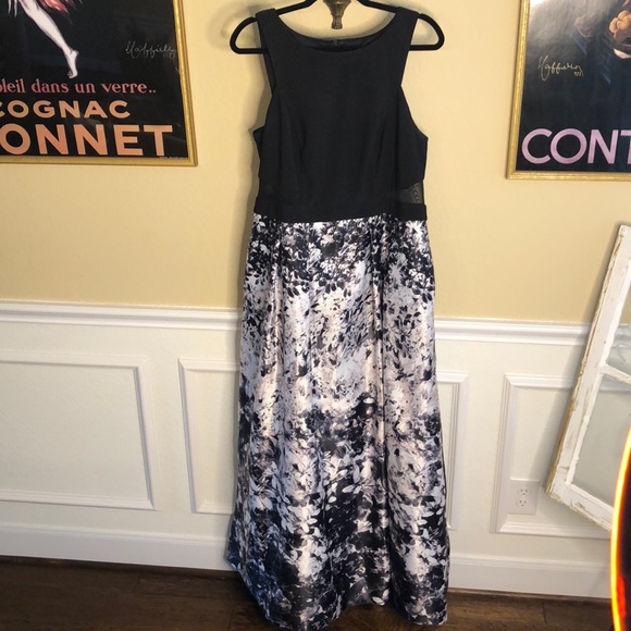 Xscape Dresses & Skirts - Evening Gown - Black and Floral with Mesh Panels